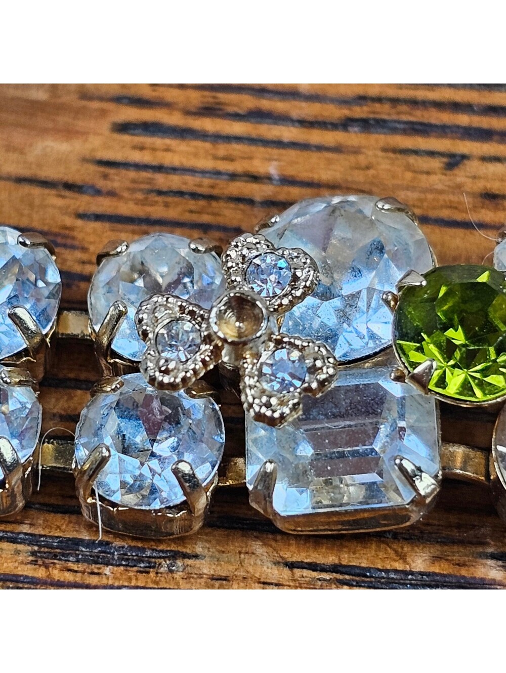 Vintage Eisenberg Ice Rhinestone Bracelet Green Smoky Crystal Signed 7" - Picture 13 of 15